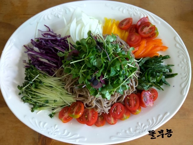 새콤달콤한 메밀 비빔국수. 새콤달콤한 메밀 비빔국수. 