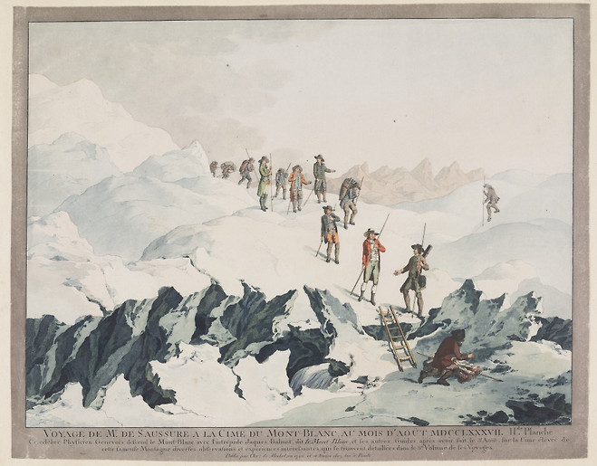 몽블랑 산에서 하강하는 사람들