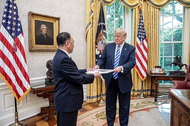 김영철 북한 노동당 부위원장과 도널드 트럼프 미국 대통령