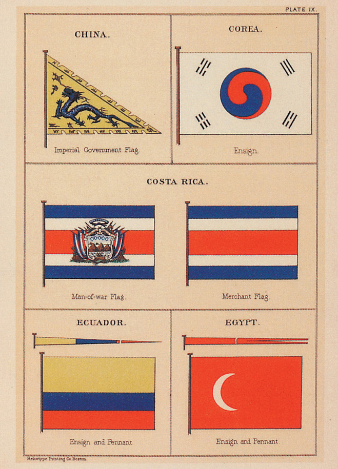 『해양 국가들의 깃발』에 실린 태극기, 종이에 인쇄, 29.3×22.5cm, 1882, 개인