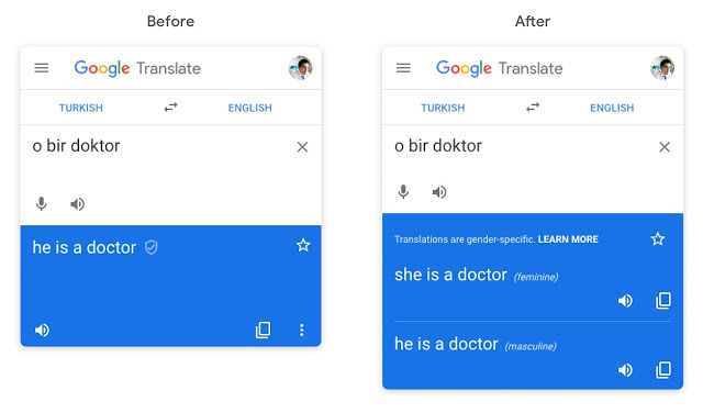 Google Translate에서 성별 번역 제공하기