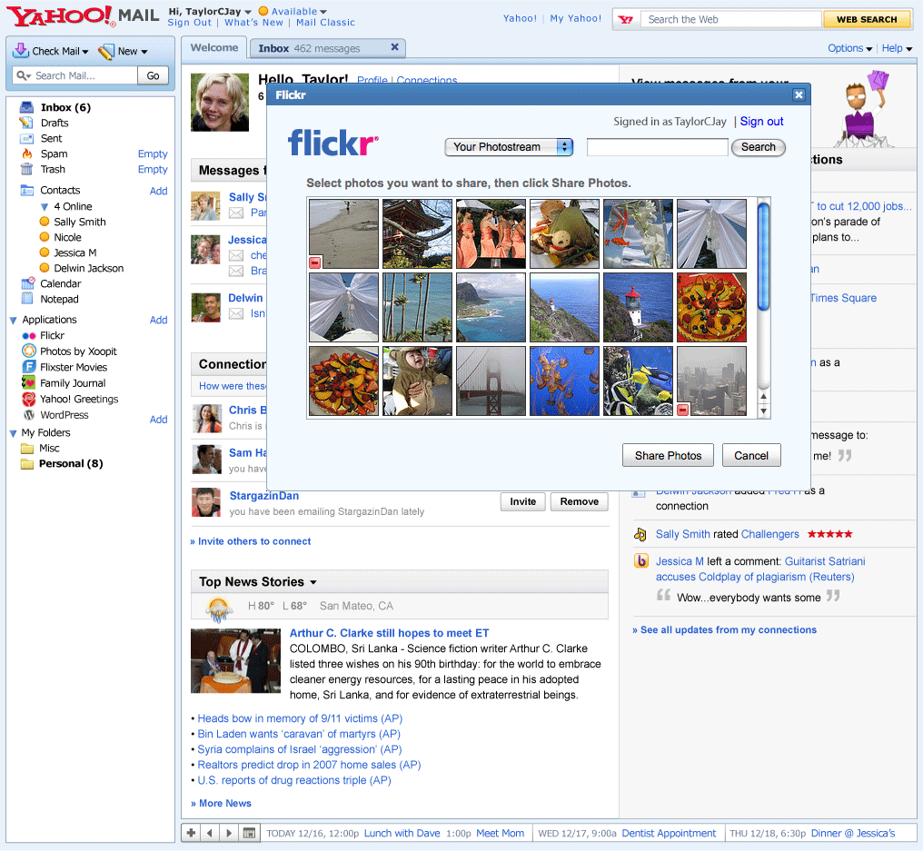 yahoo social inbox flickr