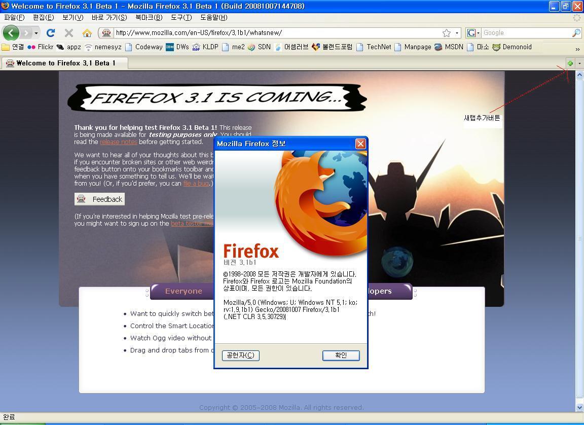 Firefox 3.1 beta 새탭항목추가(파이어폭스 3.1 베타)
