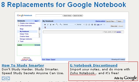 ad for Zoho Notebook