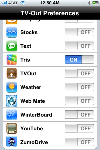 TVOut의 TV 출력 어플 선택 화면 - 출처 출처 ModMyi.com의 cash7c3님 글 TVOut for a 60 Inch iPhone Screen