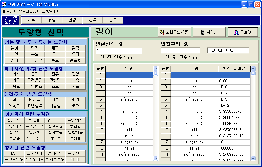 단위 환산 프로그램, 도량형 환산 프로그램