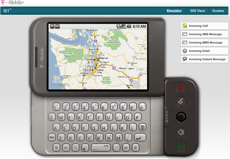 HTC G1 Emulator, powered by Google Android OS