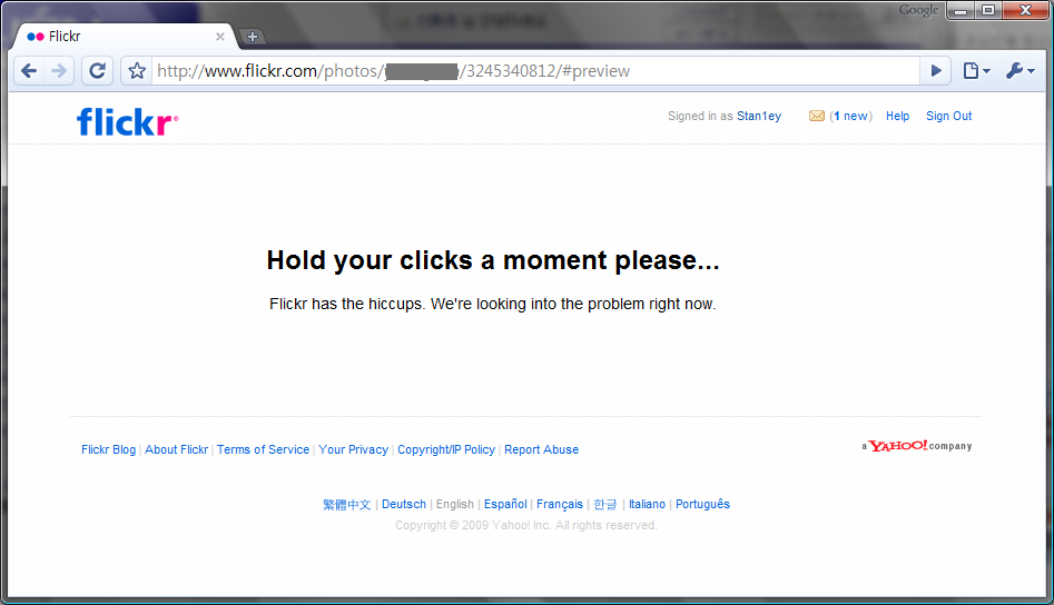 Flickr.com Error Message - Hickup huh?