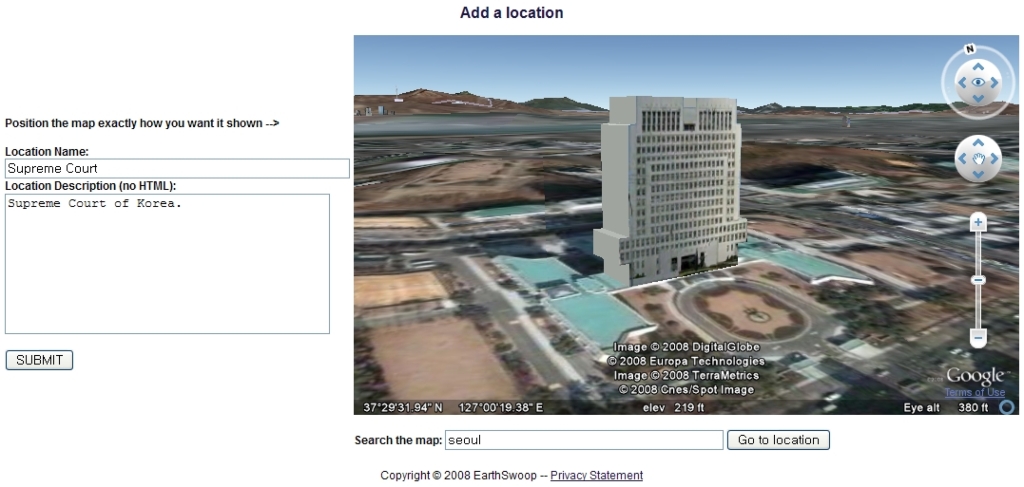 구글어스 플러그인 응용 EarthSwoop - 위치추가