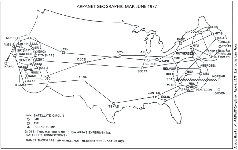 사이버스페이지 지도(Atlas of Cyberspace) - ARPANET 배치도