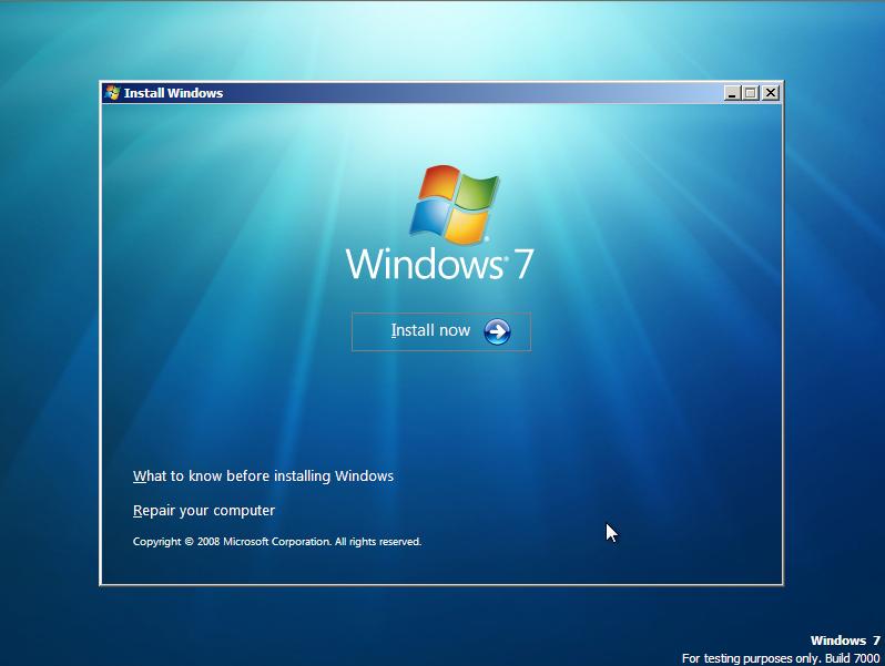 Windows 7 설치기 및 스크린샷