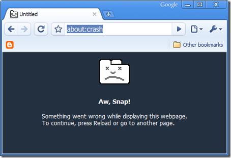 Google Chrome Error Message: Aw Snap