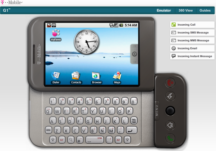 HTC G1 Emulator, powered by Google Android OS