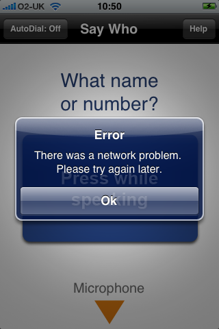 Say Who by Dial Directions, Network Error???