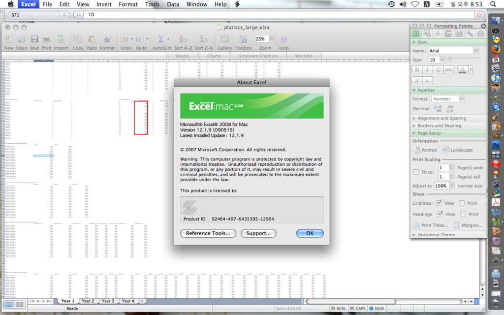 맥용 Excel 2008 실행