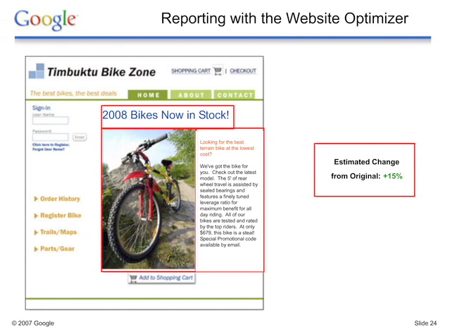 Google Website Optimizer - result