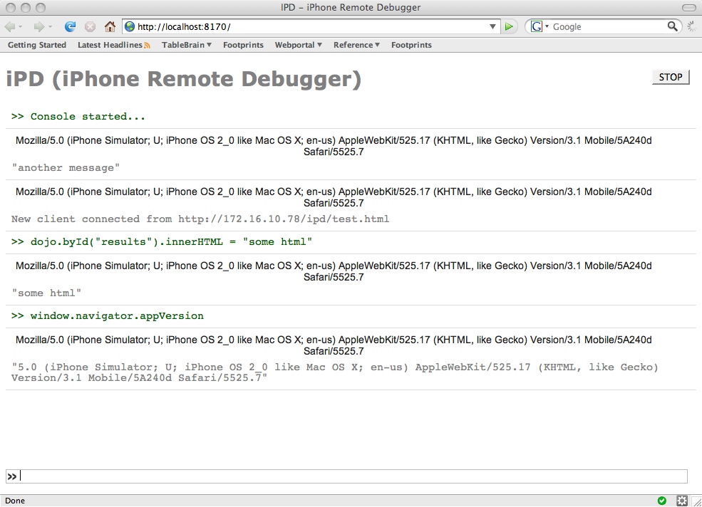 Issuing Commands in ipd Console