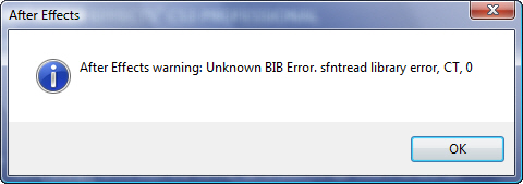 After effects warning unknown bib error что это