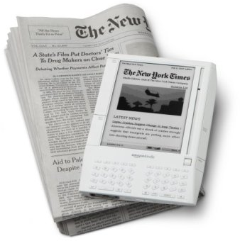 Amazon Kindle with newspaper