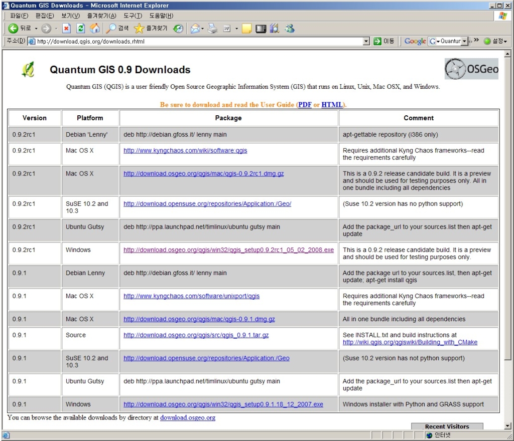 QGIS 다운로드 페이지
