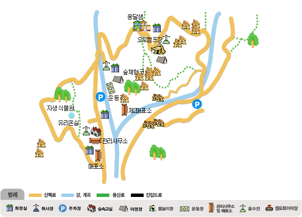 유명산 자연휴양림 시설배치도