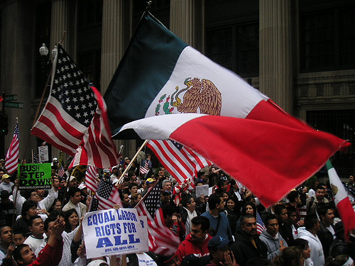 Flags at Chicago Immigration March