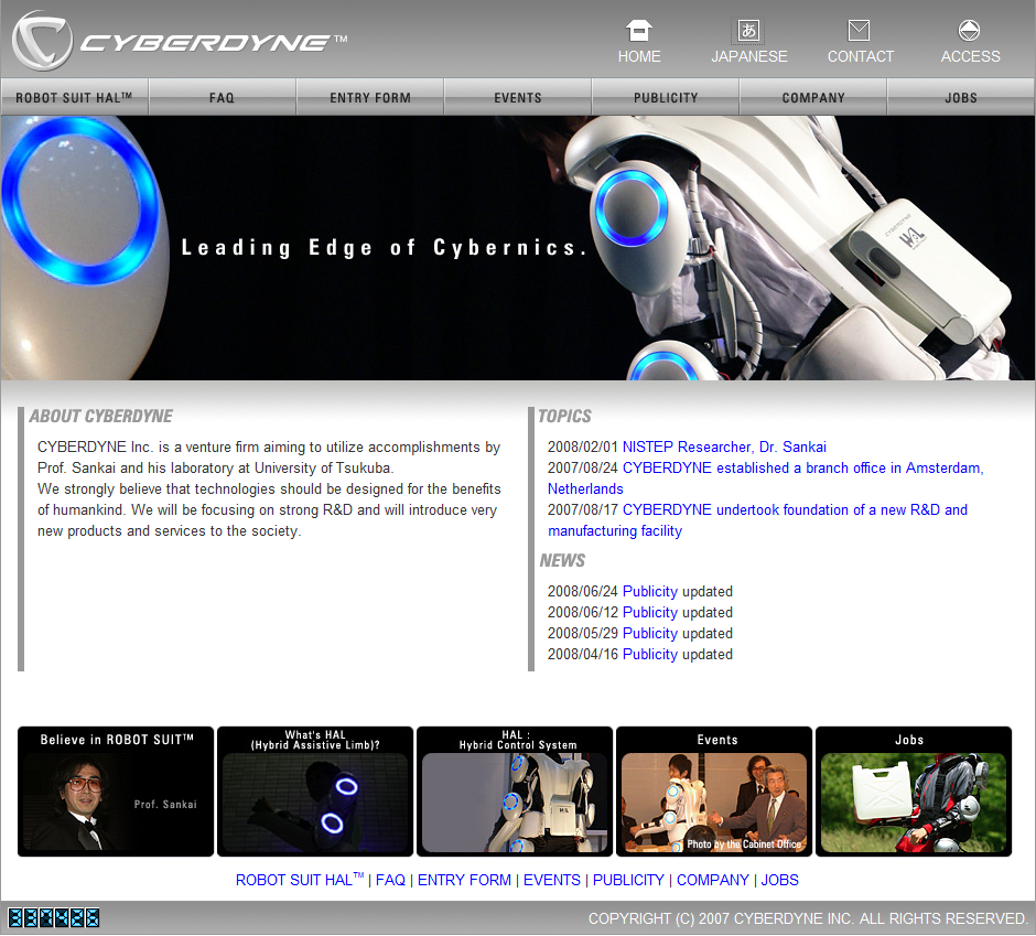 Screenshot of Cyberdyne Website