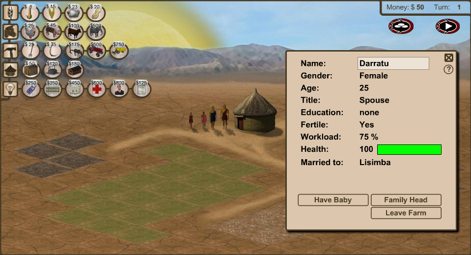 Play Screen for 3rd World Farmer Game