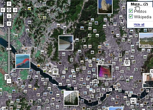구글맵 서울지역 위키피디아와 파노라미오를 켜본 모습