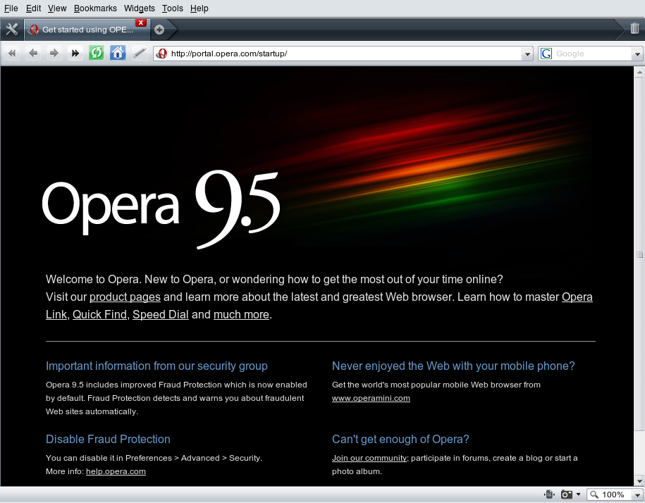 Opera 9.5 on Linux